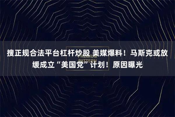 搜正规合法平台杠杆炒股 美媒爆料！马斯克或放缓成立“美国党”计划！原因曝光